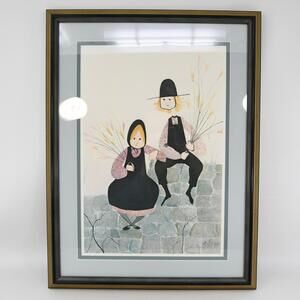 P. Buckley Moss "Happy Day" 1970s Signed Numbered Framed Lithograph Amish Couple